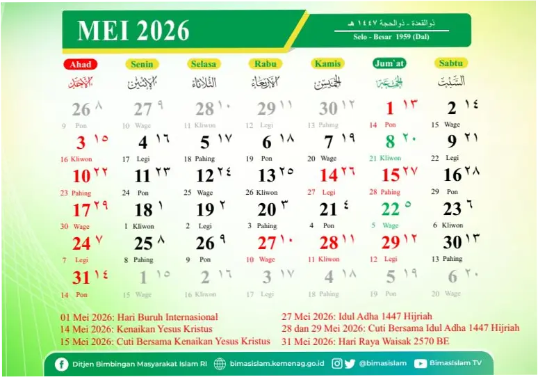 Libur Mei 2026: Tanggal Merah, Cuti Bersama, dan Peluang Long Weekend