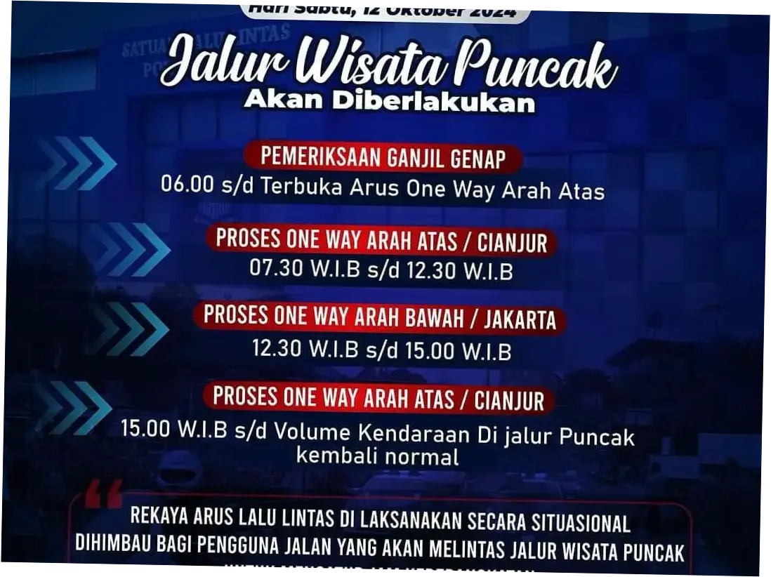 Jadwal Buka Tutup Jalur Puncak Bogor Hari Ini 1 Mei 2026, Jam Berapa One Way Dimulai?