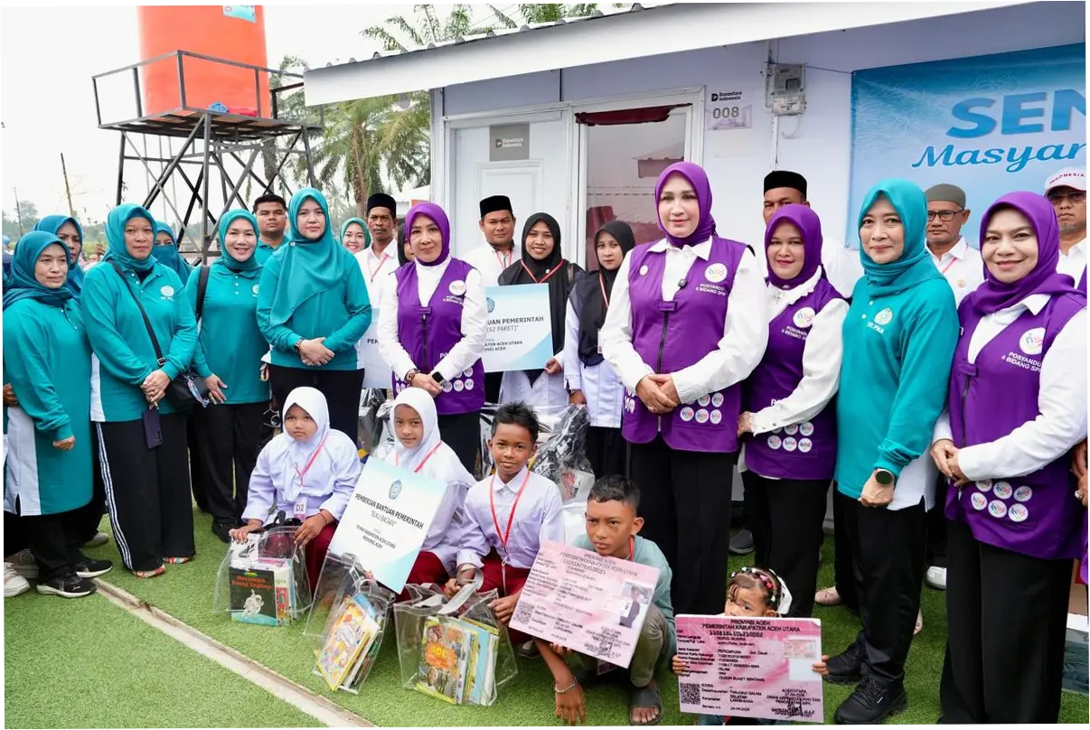Ketum Posyandu Tri Tito Karnavian Dorong Pemulihan Warga Huntara Aceh Utara Lewat Bantuan Sosial dan Senam Sehat
